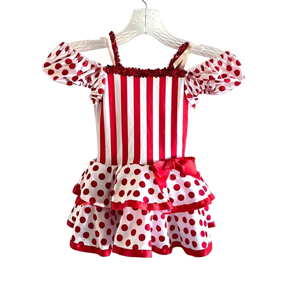 Weissman Kids Red White Striped Polka Dot Dance Costume Sequin Corset Dress SC